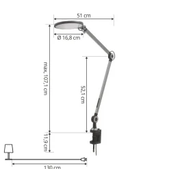 Arbejdsrum/Kontor|Bordlamper ^ Lindby LED-klemlampe Nyxaris, grå, metal, CCT, 52 cm