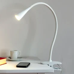 Lindby Arbejdsrum/Kontor|Bordlamper > LED-klemmelampe Baris, hvid, højde 44 cm, 3000K