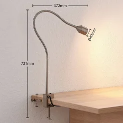 Lindby Arbejdsrum/Kontor|Bordlamper > LED-klemmelampe Hanilo, højde 80 cm, nikkel, metal
