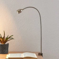 Lindby Arbejdsrum/Kontor|Bordlamper > LED-klemmelampe Hanilo, højde 80 cm, nikkel, metal