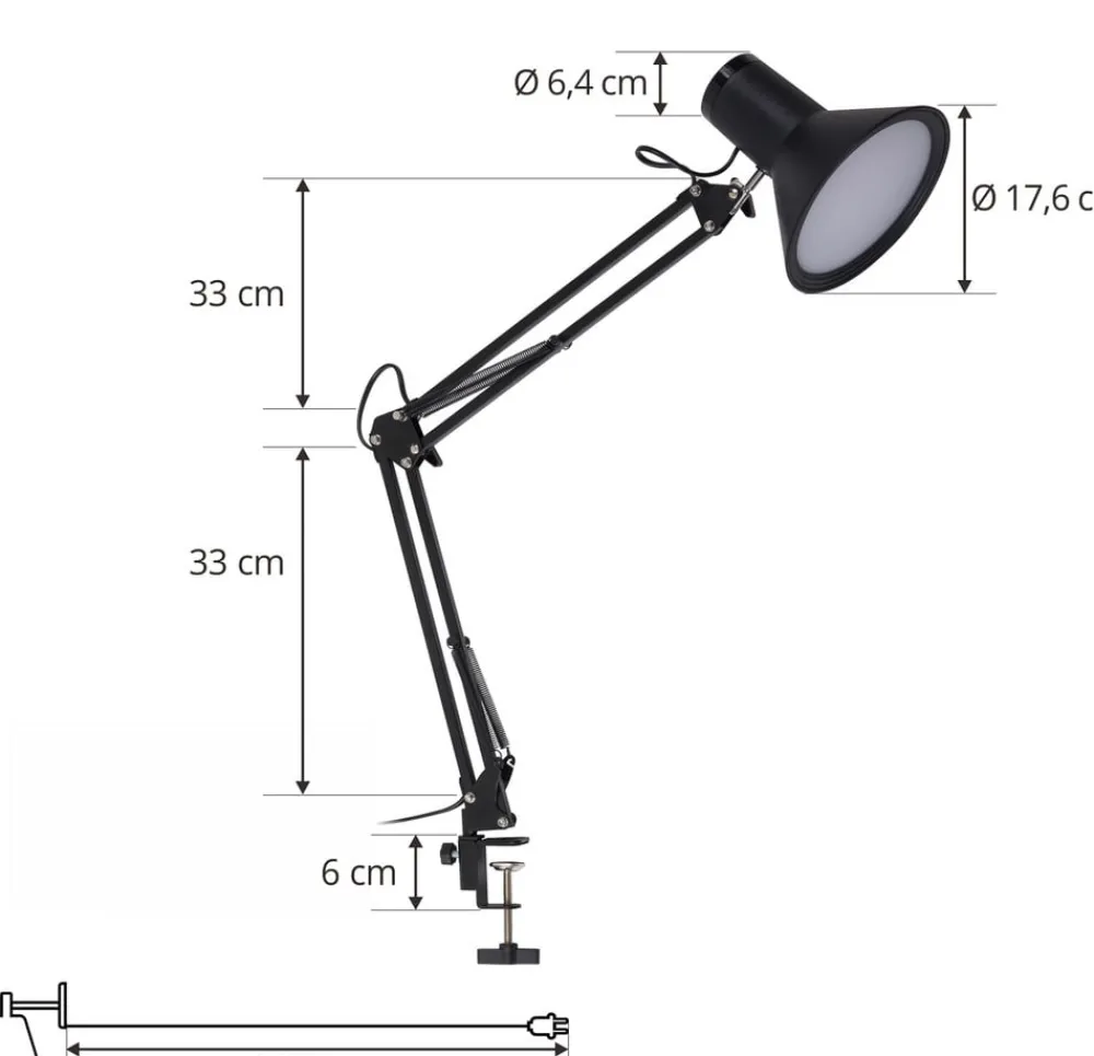 Lindby Arbejdsrum/Kontor|Bordlamper > LED-klemmelampe Undra, sort, metal, justerbar