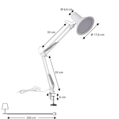 Lindby Arbejdsrum/Kontor|Bordlamper > LED-klemmelampe Undra, hvid, metal, justerbar