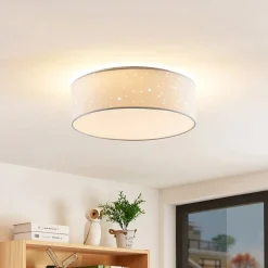 Lindby Loftlamper|Pendellamper > LED-loftlampe Ellamina, 40 cm, hvid, tekstil