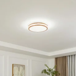 Loftlamper|Pendellamper ^ Lindby LED-loftlampe Emiva, Ø 39,5 cm, CCT, træ