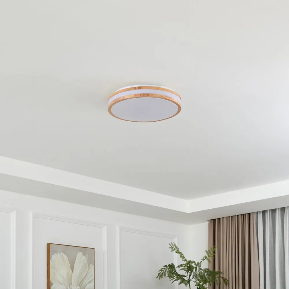 Loftlamper|Pendellamper ^ Lindby LED-loftlampe Emiva, Ø 39,5 cm, CCT, træ
