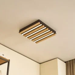 Lindby Gang|Loftlamper > LED-loftlampe Firka, hvid, træ, 42 cm, CCT, dæmpbar.
