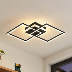 Lindby Arbejdsrum/Kontor|Loftlamper > LED-loftlampe Fjardo, kantet, sort, CCT, fjernbetjening