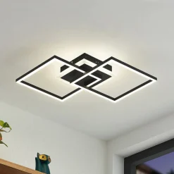 Lindby Arbejdsrum/Kontor|Loftlamper > LED-loftlampe Fjardo, kantet, sort, CCT, fjernbetjening