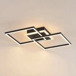 Lindby Arbejdsrum/Kontor|Loftlamper > LED-loftlampe Fjardo, kantet, sort, CCT, fjernbetjening