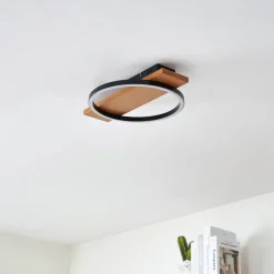 Lindby Gang|Loftlamper > LED-loftlampe Galad, sort, træ, 30 cm, dæmpbar