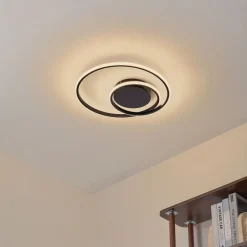 Gang|Loftlamper ^ Lindby LED-loftlampe Kyron, sort, aluminium, dæmpbar, Ø45cm