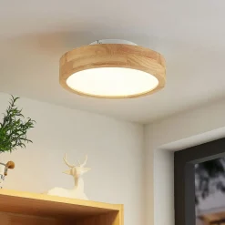 Lindby Gang|Loftlamper > LED-loftlampe Lanira, Ø 30 cm, træ, fjernbetjening, CCT