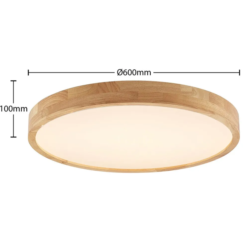 Gang|Loftlamper ^ Lindby LED-loftlampe Lanira, Ø 60 cm, træ, fjernbetjening, CCT