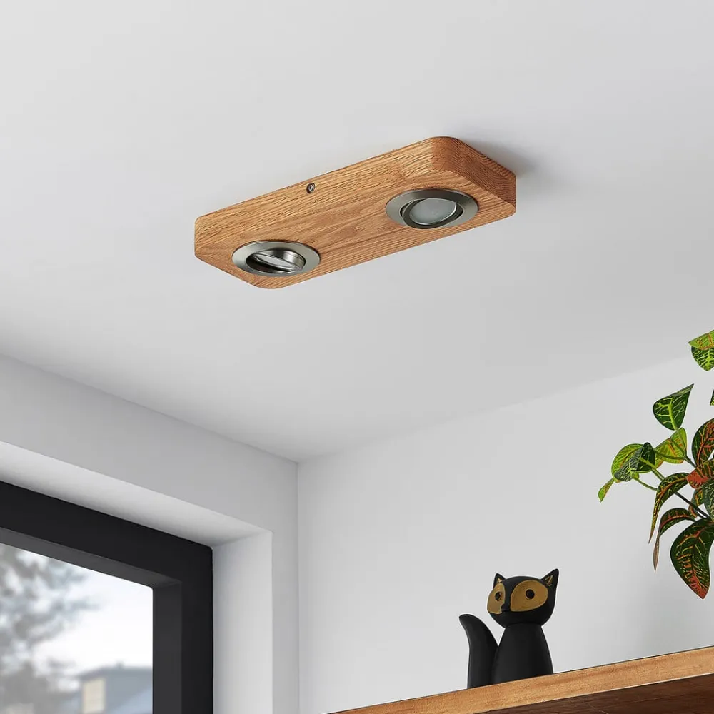 Lindby Loftlamper|Loftlamper > LED-loftlampe Mikari, 30 cm, træ, drejelig