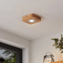 Loftlamper|Spotlights ^ Lindby LED-loftlampe Mikari, 14 cm, træ, drejelig