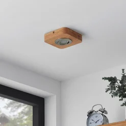 Loftlamper|Spotlights ^ Lindby LED-loftlampe Mikari, 14 cm, træ, drejelig