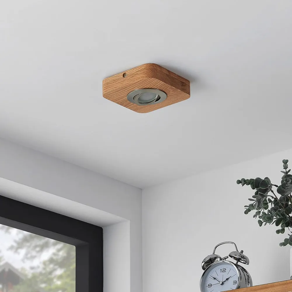 Loftlamper|Spotlights ^ Lindby LED-loftlampe Mikari, 14 cm, træ, drejelig