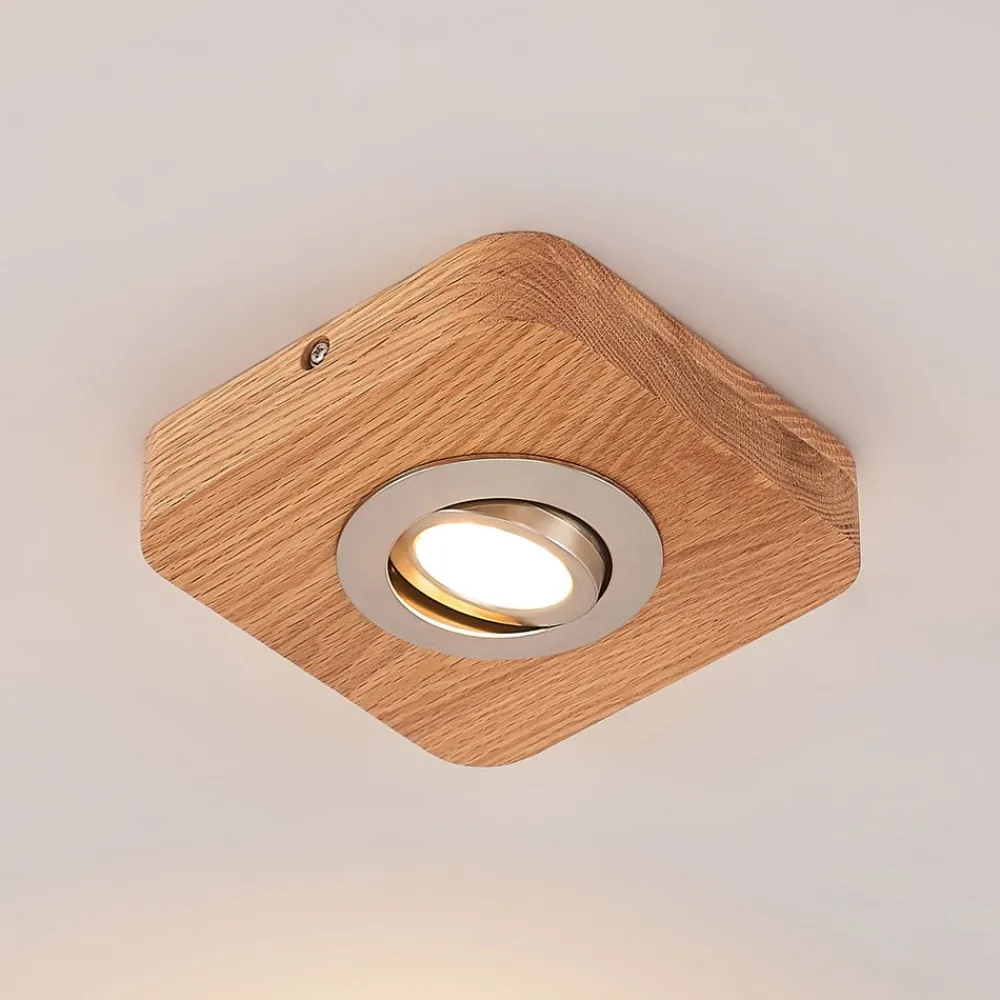 Loftlamper|Spotlights ^ Lindby LED-loftlampe Mikari, 14 cm, træ, drejelig