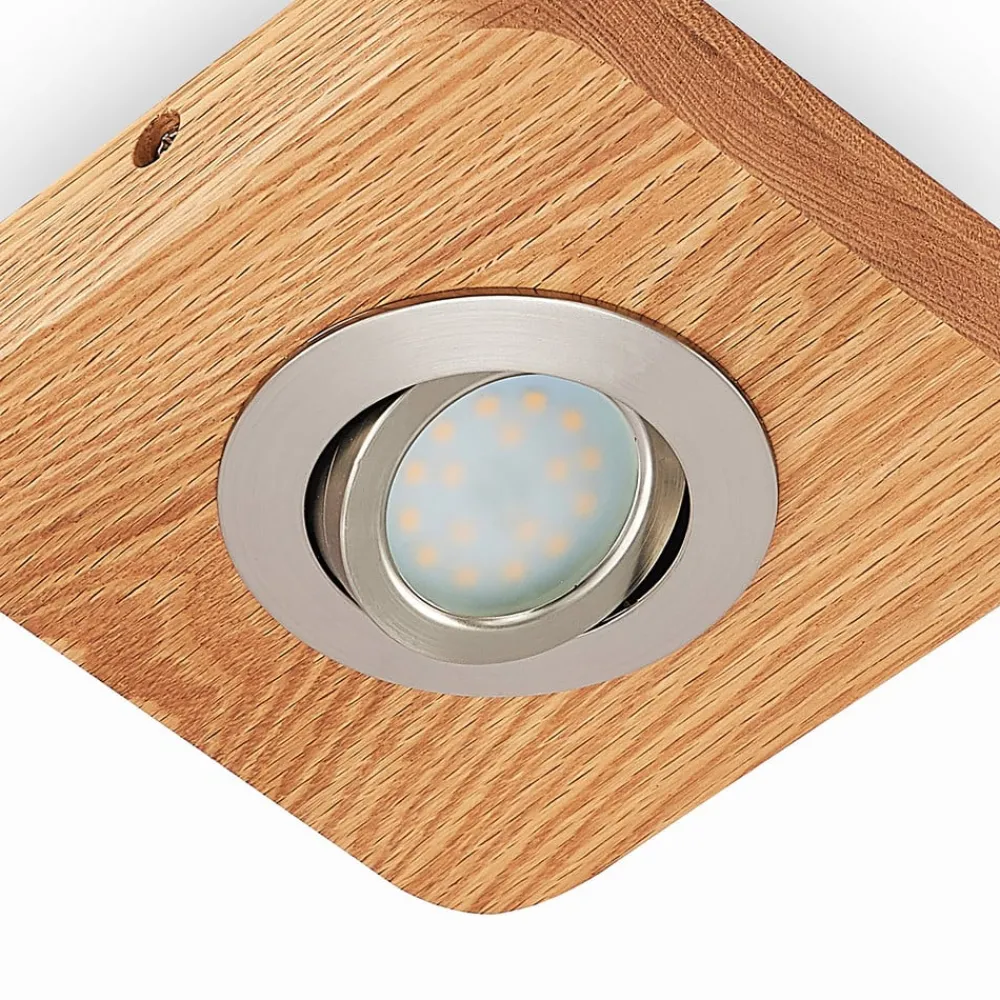 Loftlamper|Spotlights ^ Lindby LED-loftlampe Mikari, 14 cm, træ, drejelig