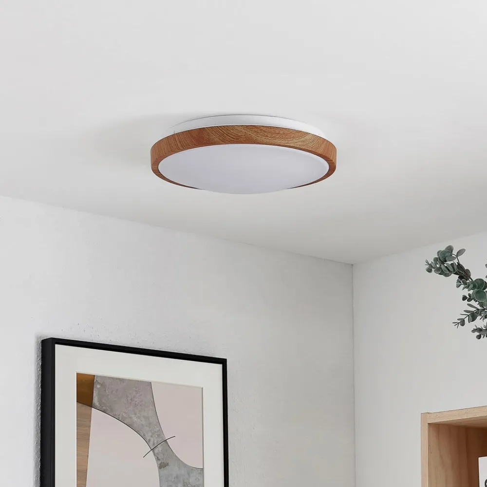 Lindby Loftlamper|Pendellamper > LED-loftlampe Mynte, Ø30cm, trælook, plast
