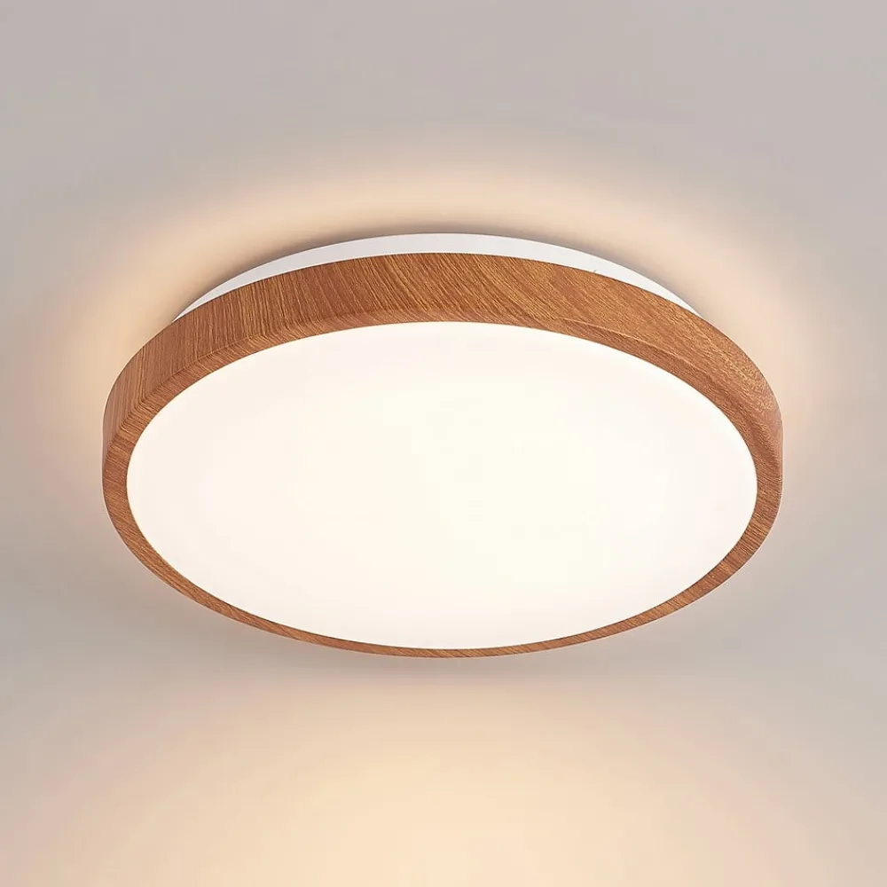 Lindby Loftlamper|Pendellamper > LED-loftlampe Mynte, Ø30cm, trælook, plast