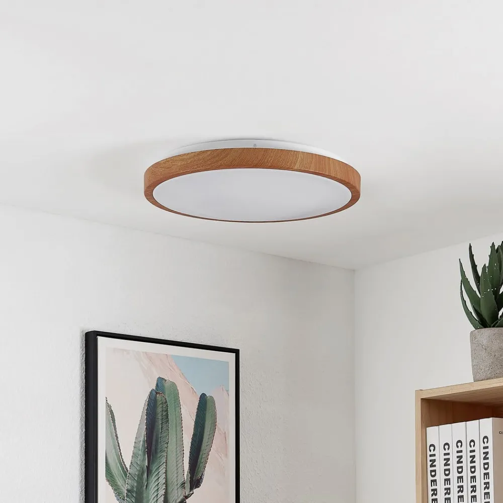 Loftlamper|Pendellamper ^ Lindby LED-loftlampe Mynte, Ø42cm, trælook, plast