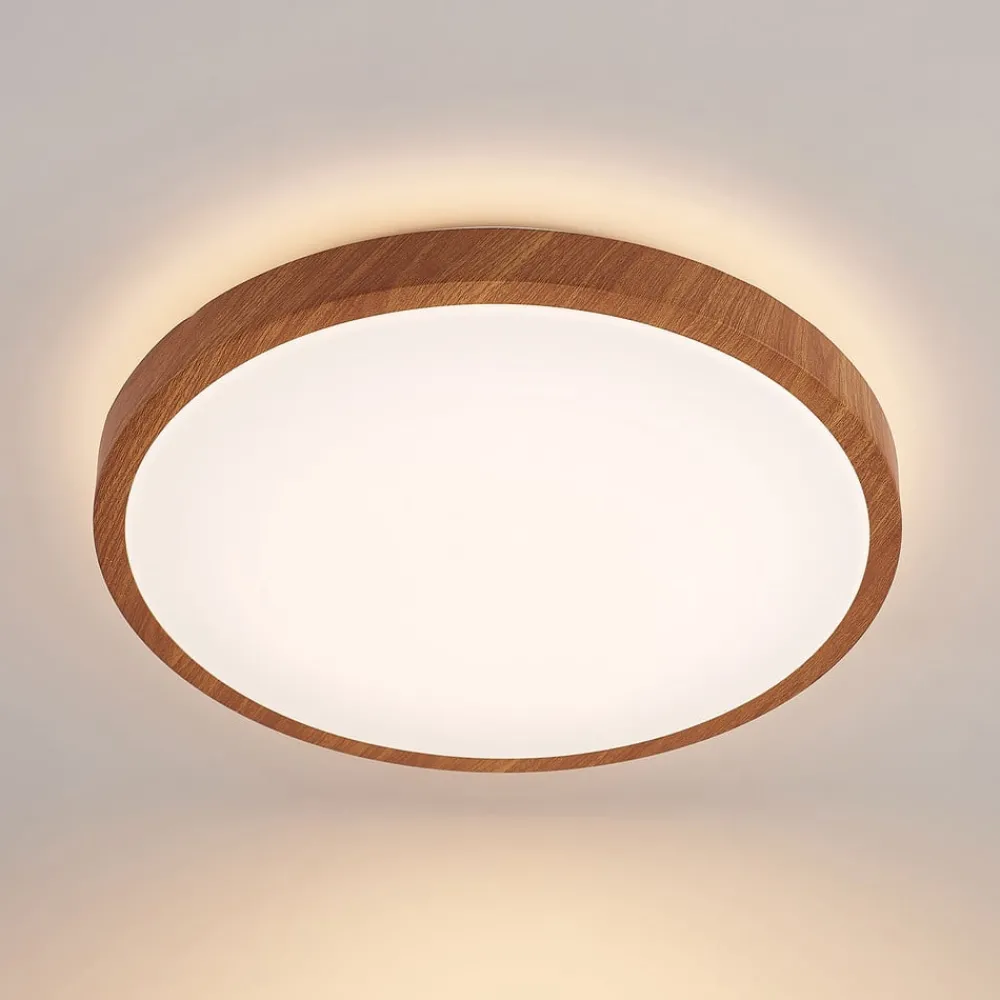 Loftlamper|Pendellamper ^ Lindby LED-loftlampe Mynte, Ø42cm, trælook, plast