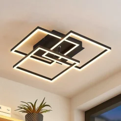 Gang|Loftlamper ^ Lindby LED-loftlampe Quiana, CCT, kantet, sort, 42 cm