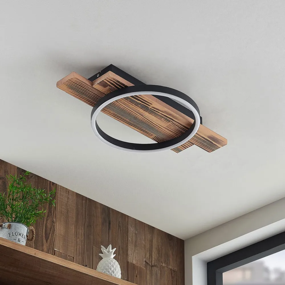 Loftlamper|Loftlamper ^ Lindby LED-loftlampe Sentoa, træ, 52,8 cm lang, 3.000 K