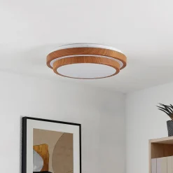 Lindby Arbejdsrum/Kontor|Pendellamper > LED-loftlampe Vaako, Ø 41 cm, metal, trælook