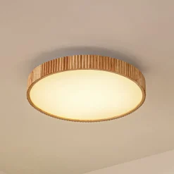 Gang|Loftlamper ^ Lindby LED-loftlampe Velua, hvid/lys træ, CCT, Ø 50 cm