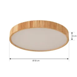 Gang|Loftlamper ^ Lindby LED-loftlampe Velua, hvid/lys træ, CCT, Ø 50 cm