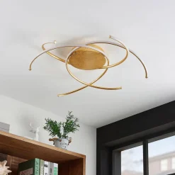 Loftlamper|Loftlamper ^ Lindby LED-loftlampe Yareli, guld, metal, Ø 70 cm