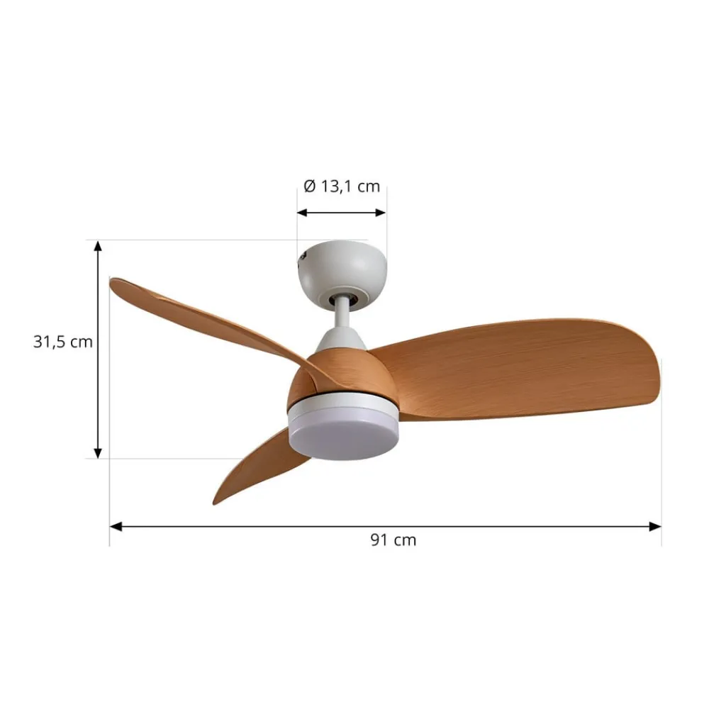 Lindby Loftventilatorer > LED-loftventilator Enon, hvid/træfarvet, DC, støjsvag