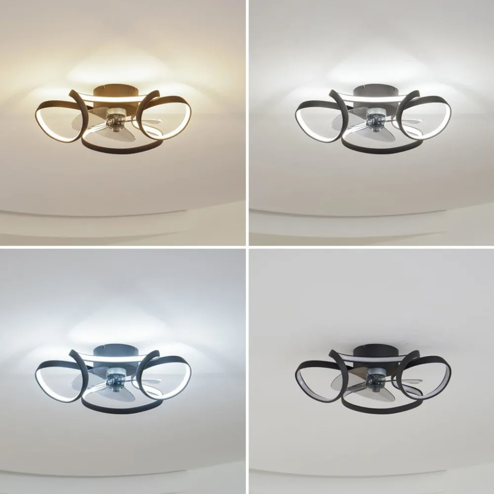 Lindby Loftventilatorer > LED-loftventilator Lomata, sort, støjsvag, Ø 23 cm