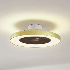 Lindby Loftventilatorer > LED-loftventilator Teleo, messing, DC, støjsvag, Tuya