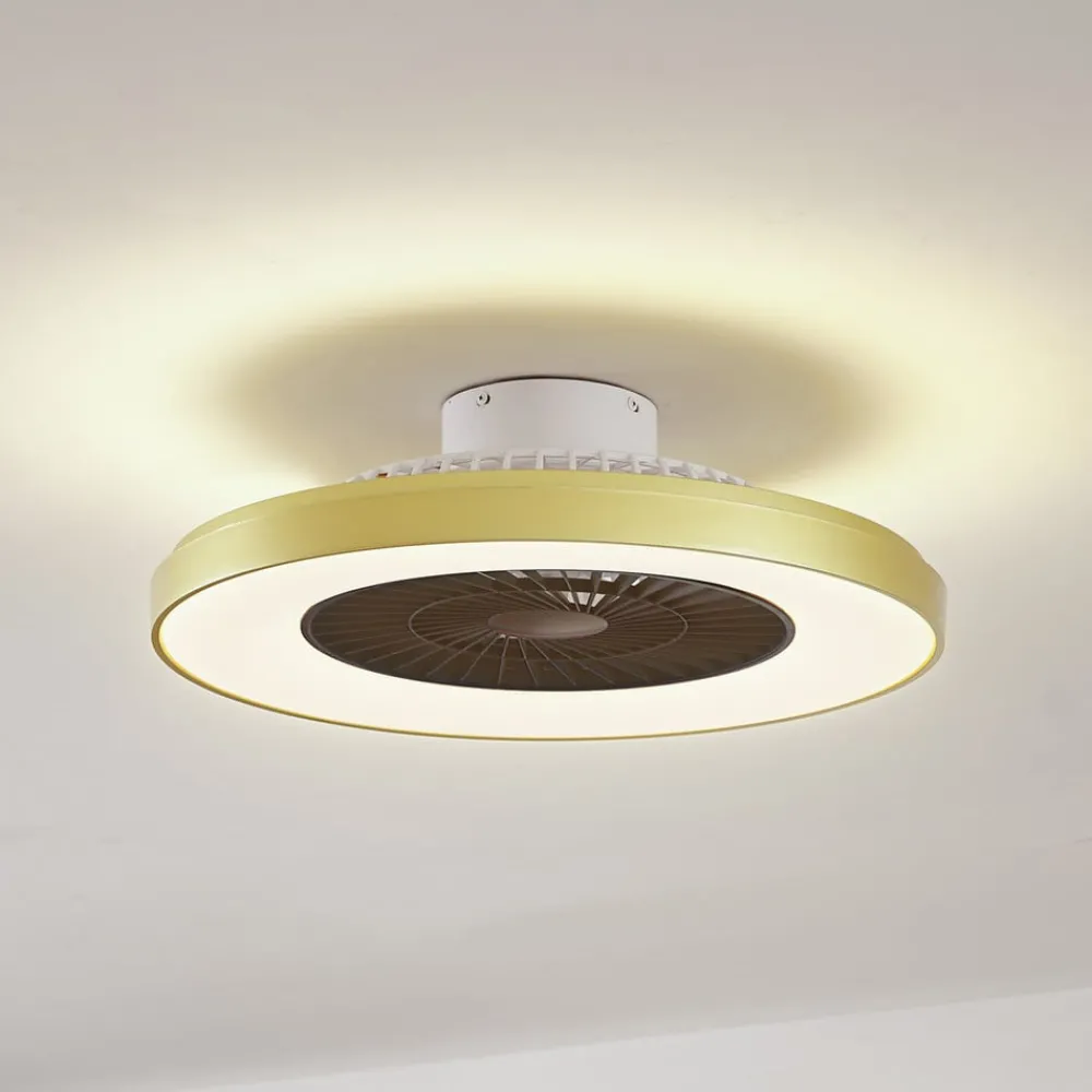Lindby Loftventilatorer > LED-loftventilator Teleo, messing, DC, støjsvag, Tuya