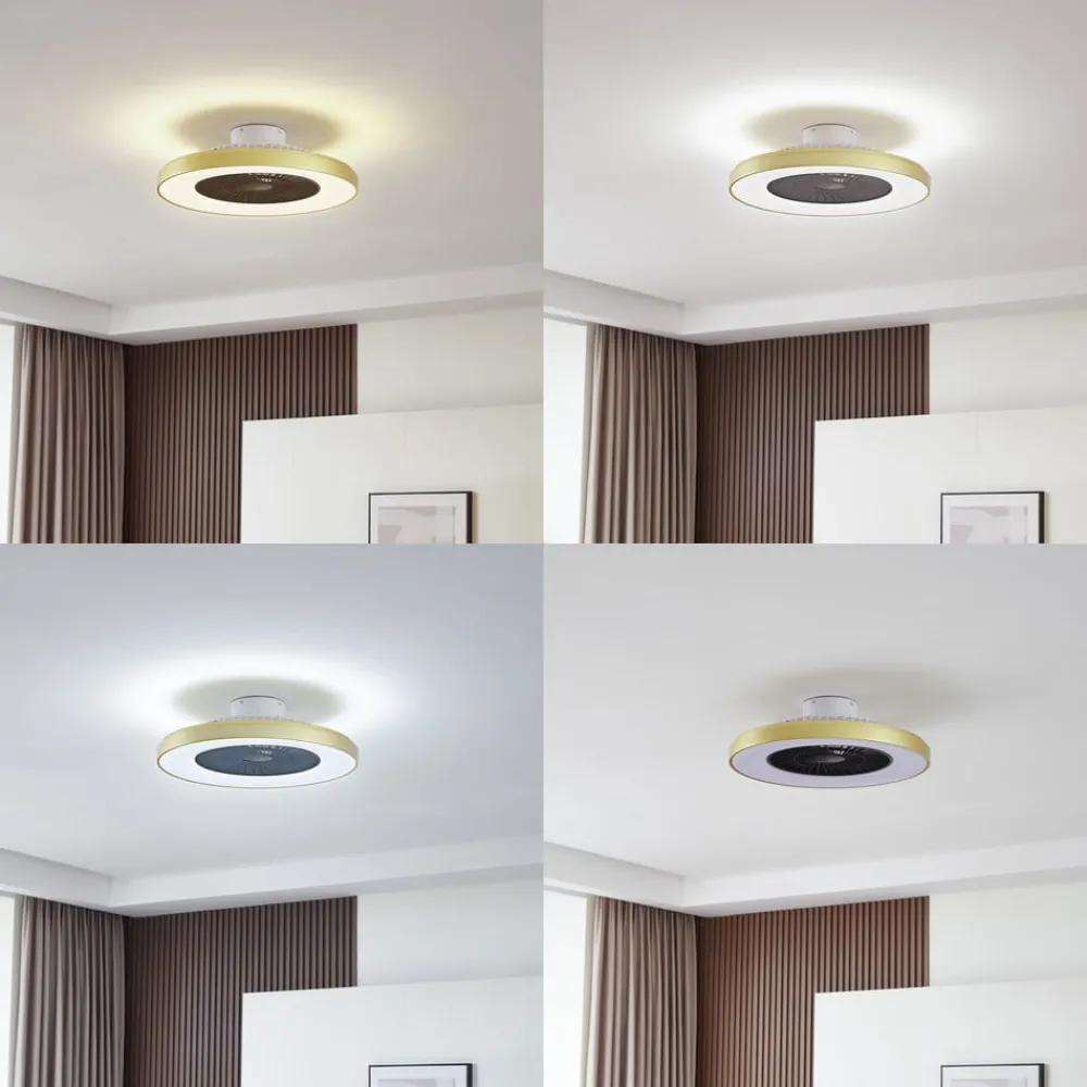 Lindby Loftventilatorer > LED-loftventilator Teleo, messing, DC, støjsvag, Tuya