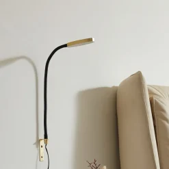 Væglamper|Væglamper ^ Lindby LED-læselampe Flexola, guld, rund, metal, stik