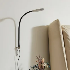Væglamper|Væglamper ^ Lindby LED-læselampe Flexola, nikkel, rund, metal, stik
