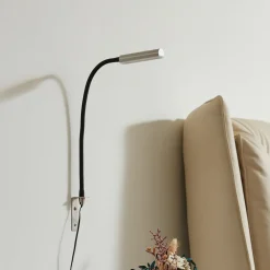 Væglamper|Væglamper ^ Lindby LED-læselampe Flexola, nikkel, kantet, metal, stik