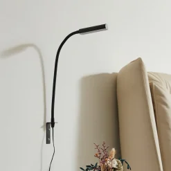 Lindby Væglamper|Væglamper > LED-læselampe Flexola, sort, kantet, stik