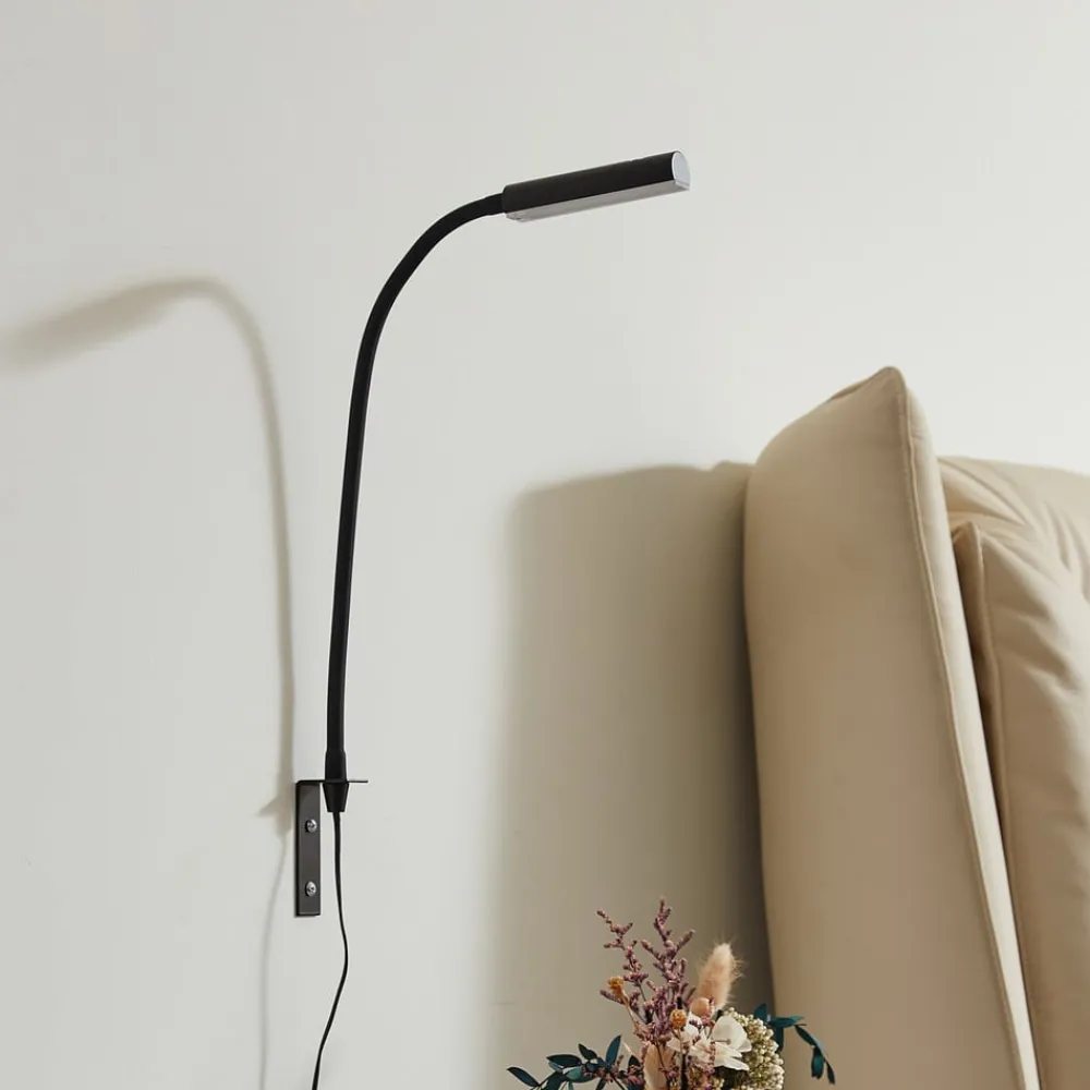 Lindby Væglamper|Væglamper > LED-læselampe Flexola, sort, kantet, stik
