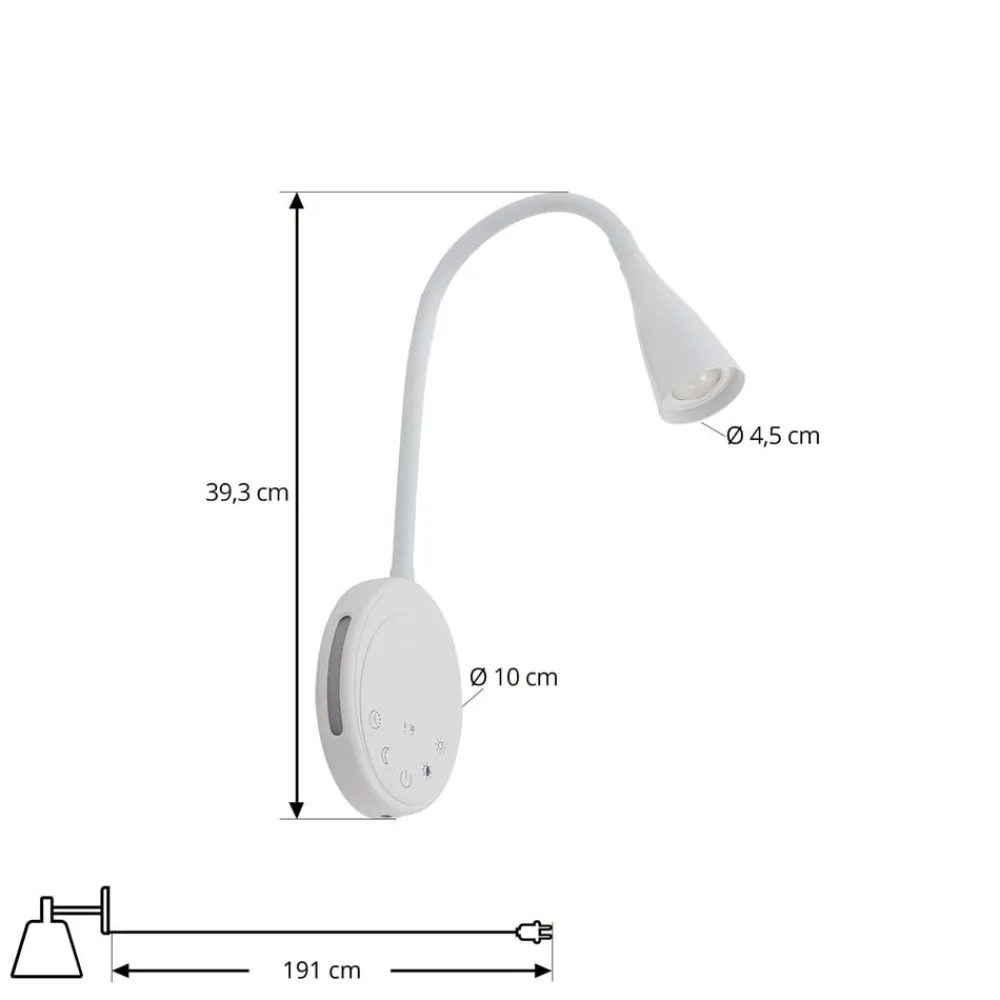 Lindby Væglamper|Væglamper > LED-læselampe Zayna, hvid, CCT, USB, dæmpbar, timer
