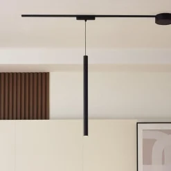 Lindby Skinnesystem > LED-pendellampe Lumaro, sort, Ø3cm,aluminium,48V,dæmpbar