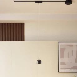 Skinnesystem ^ Lindby LED-pendellampe Lumaro,sort,Ø8,2cm,aluminium,48V,dæmpbar
