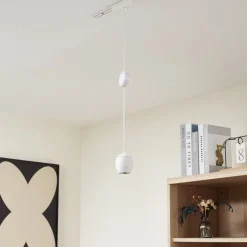 Lindby Skinnesystem > LED-pendellampe Lumaro, hvid, Ø 6,2 cm, 48V, dæmpbar