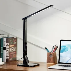 Arbejdsrum/Kontor|Bordlamper ^ Lindby LED-skrivebordslampe Eleni, sort, CCT, dæmpbar