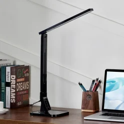 Arbejdsrum/Kontor|Bordlamper ^ Lindby LED-skrivebordslampe Eleni, sort, CCT, dæmpbar
