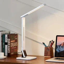 Lindby Arbejdsrum/Kontor|Bordlamper > LED-skrivebordslampe Eleni, hvid, CCT, dæmpbar
